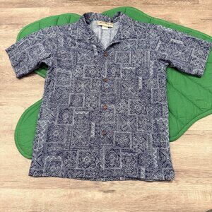 Blue Hawaii Boys 12 Blue Quilt Pattern Short Sleeve Aloha Shirt Hawaiian